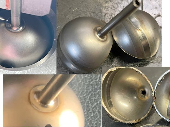 Titanium half spheres to small tube welding tooling